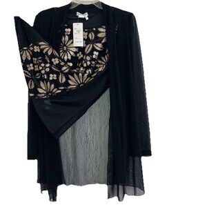 FIRST CHOICE XL Black Gold Sequin Flowy Top Duster Tank Cardigan Tunic Mesh